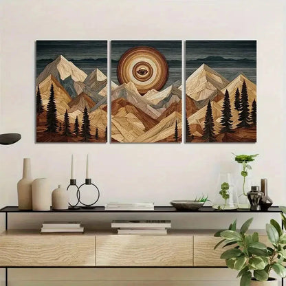 3pcs Abstract Mountain and Sunset Landscape Metal Print Ready to Hang Art - Bella Home Decor
