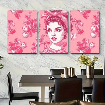3pcs Coquette Apartment Aesthetic Preppy Perfect Wall Art Set Canvas Framed 50x70cm - High Quality Print 100% Australian Made Wall Canvas Ready to Hang - Bella Home Decor