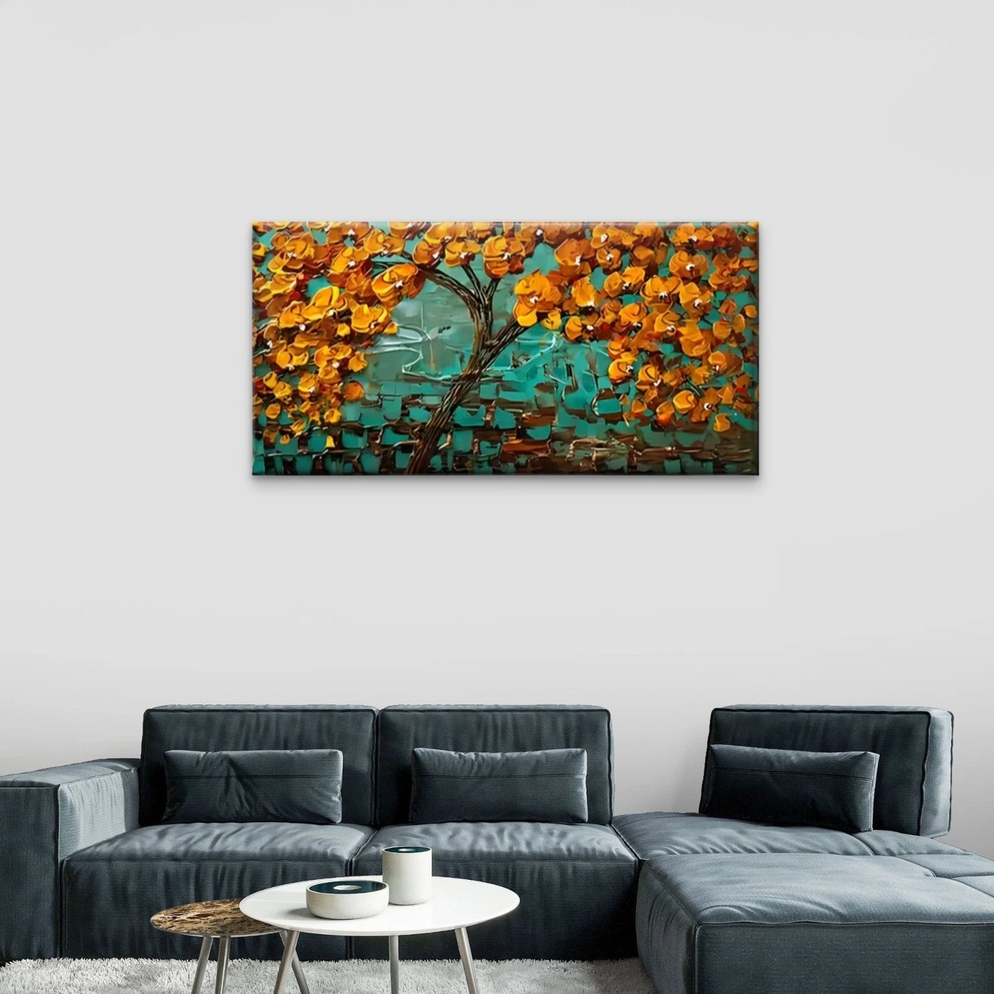 Orange Leaf Tree Abstract Wall Art Canvas Office Home Room Framed 120x60cm