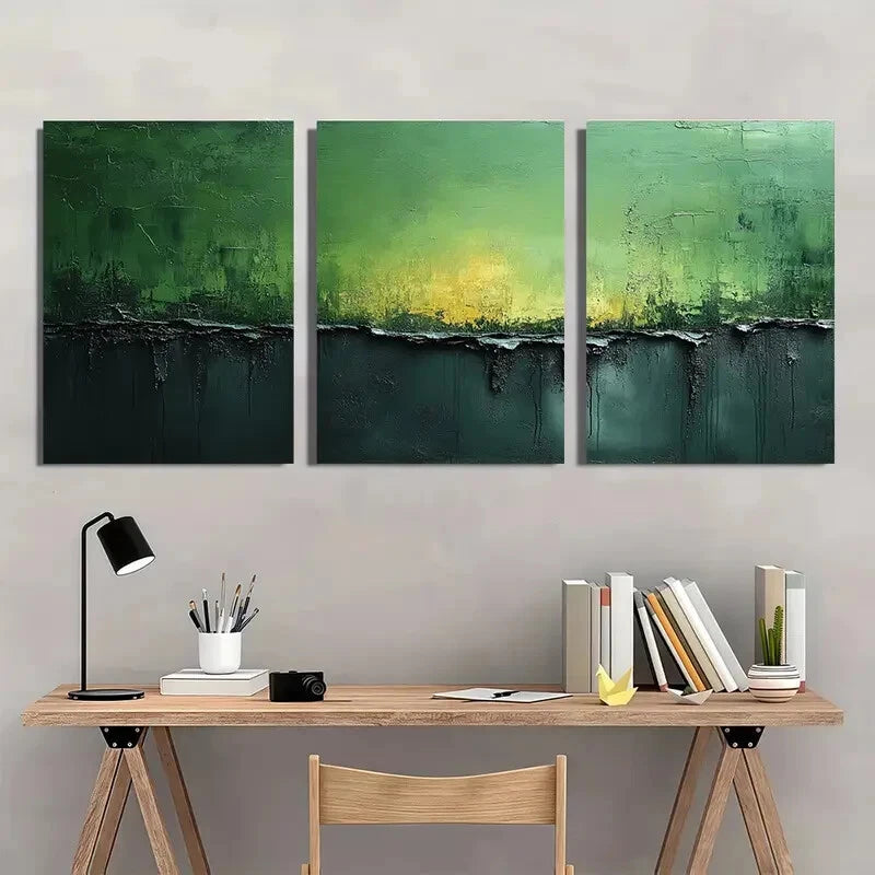 3pcs Green Abstract Minimalist Wabi Sabi Style Metal Print Ready to Hang Art