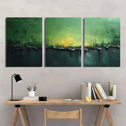 3pcs Green Abstract Minimalist Wabi Sabi Style Metal Print Ready to Hang Art