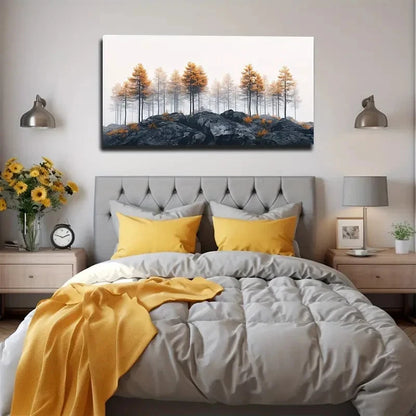 Golden Trees & Rocky Wall Art canvas office home room framed 120x60cm