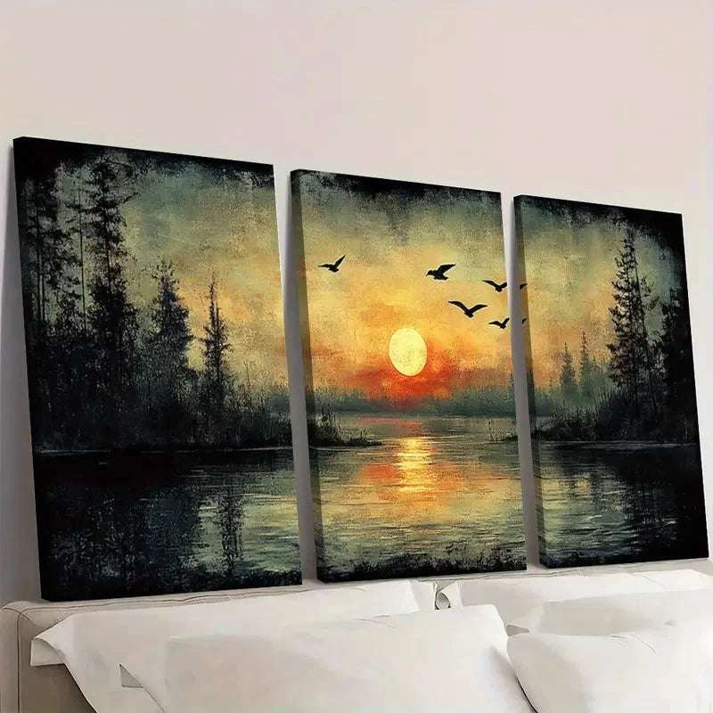 3pcs  Vintage Engraving Serene Birds  SB    Wall Art Set Canvas Framed 60x90cm - High Quality Print 100% Australian Made Wall Canvas Ready to Hang - Bella Home Decor