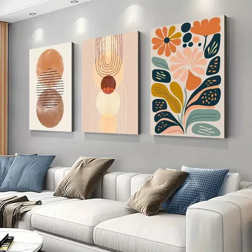 3pcs Boho Chic Wall Art Set, Abstract Line Drawing & Floral Canvas Framed 60x90cm - High Quality Print 100% Australian Made Wall Canvas Ready to Hang
