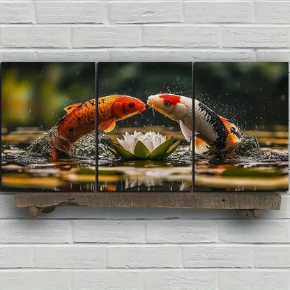 3pcs Goldfish on The Lotus Pond Metal Print Ready to Hang Art - Bella Home Decor