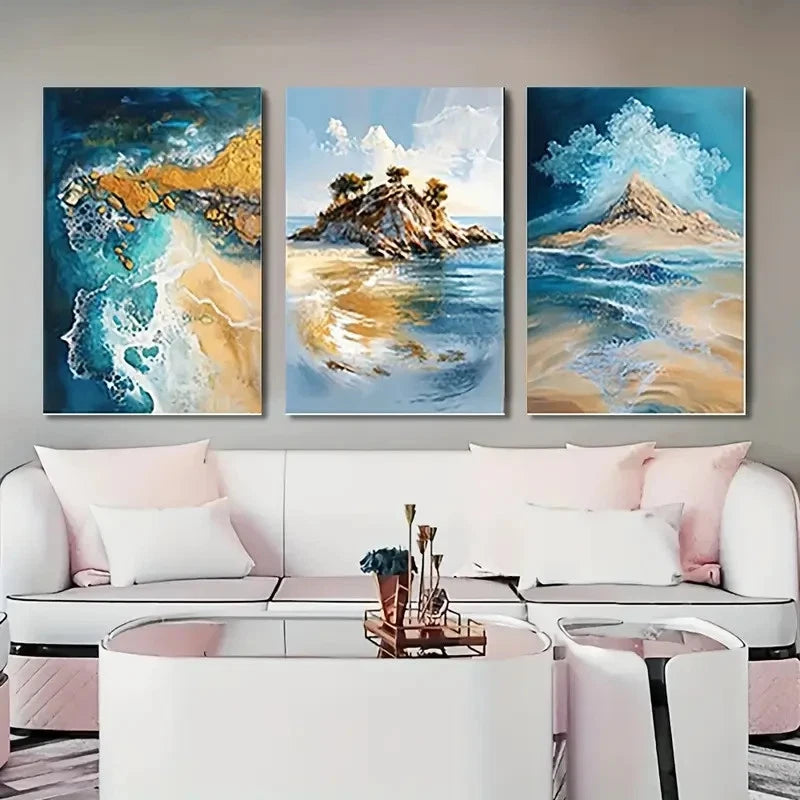 3pcs Beautiful sea Island Wall Art Set Canvas Framed 50x70cm - High Quality Print 100% Australian Made Wall Canvas Ready to Hang - Bella Home Decor