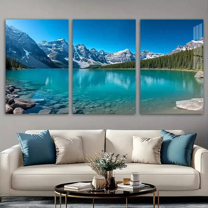 3pcs Snowy Mountain Sunrise Lake Metal Print Ready to Hang Art - Bella Home Decor