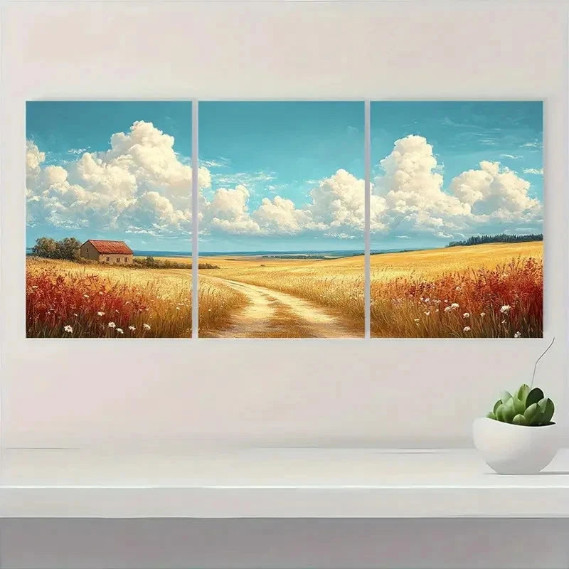 3pcs Cloudy Sky Landscape Vintage Perfect Wall Art Set Canvas Framed 40x60cm - High Quality Print 100% Australian Made Wall Canvas Ready to Hang - Bella Home Decor