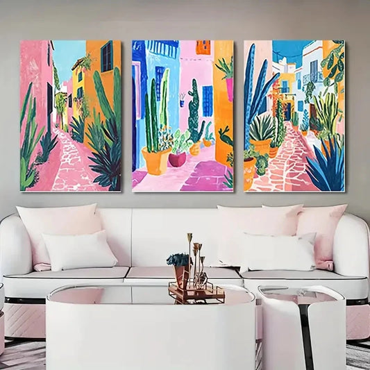 3pcs Vibrant Streetscape colorful VS Wall Art Canvas Framed 40x60cm - High Quality Print 100% Australian Made Wall Canvas Ready to Hang