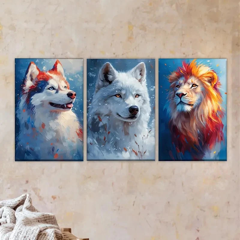 3pcs Three wolves in the snow Wall Art Set Canvas Framed 60x90cm - High Quality Print 100% Australian Made Wall Canvas Ready to Hang - Bella Home Decor