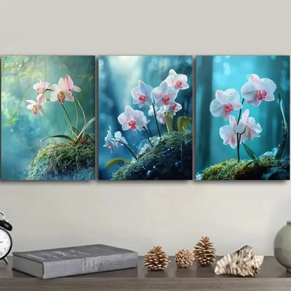 3pcs Purple Orchids on Moss Wall Art Set Canvas Framed 50x70cm - High Quality Print 100% Australian Made Wall Canvas Ready to Hang - Bella Home Decor