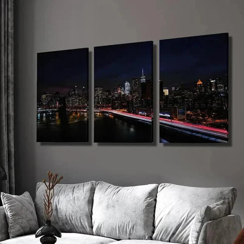 3pcs New York City Night Skyline Decor Wall Art Set Canvas Unframed - High Quality Print 100% Australian Made Wall Canvas