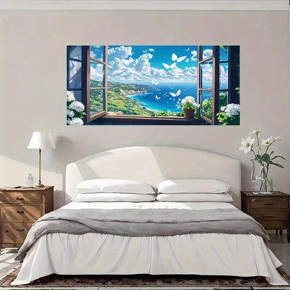 Ocean View Butterflies Blue Sky Wall Art Canvas Office Home Room Framed 120x60cm