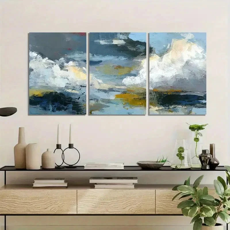 3pcs Clouds and Sky Abstract Painting Poster Metal Print Ready to Hang Art - Bella Home Decor