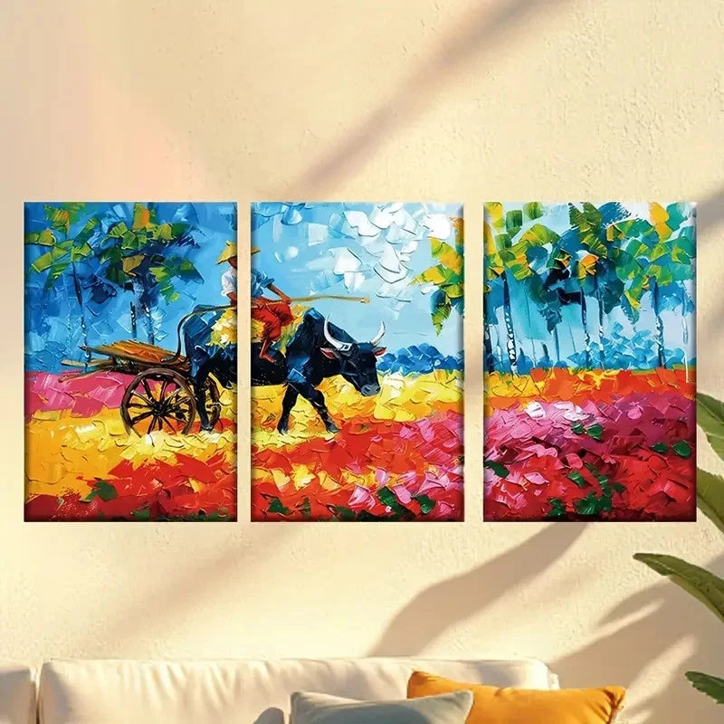 3pcs Colorful abstract field Wall Art Set Canvas Framed 60x90cm - High Quality Print 100% Australian Made Wall Canvas Ready to Hang - Bella Home Decor