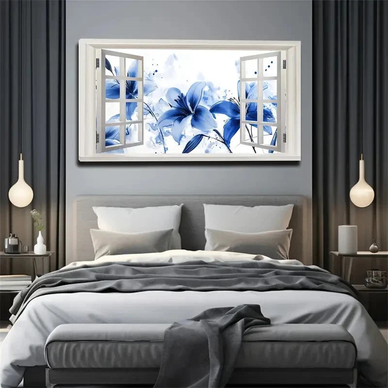 Blue Hydrangea With Open Wall Art canvas office home room framed 120x60cm - Bella Home Decor