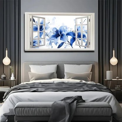 Blue Hydrangea With Open Wall Art canvas office home room framed 120x60cm - Bella Home Decor