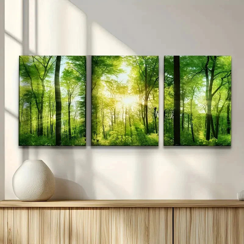 3pcs Forest and Sunlight Scenery Metal Print Ready to Hang Art - Bella Home Decor