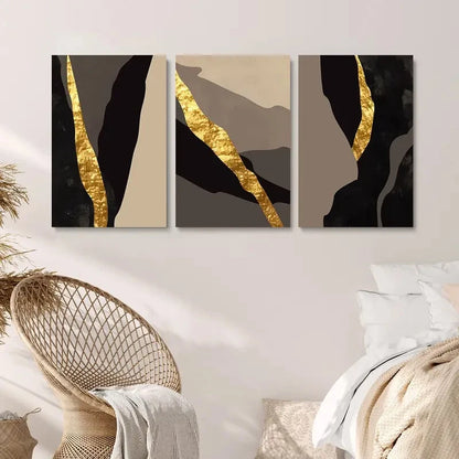 3pcs Abstract Golden Texture Painting Metal Print Ready to Hang Art - Bella Home Decor