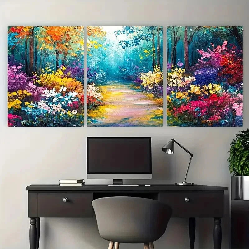 3pcs Vibrant Floral Flower Colorful Garden Path Metal Print Ready to Hang Art - Bella Home Decor