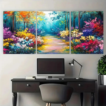 3pcs Vibrant Floral Flower Colorful Garden Path Metal Print Ready to Hang Art - Bella Home Decor