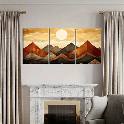 3pcs Abstract Mountain Landscape Art Geometric Metal Print Ready to Hang Art - Bella Home Decor