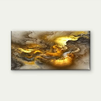 Yellow Abstract Black Swirls Wall Art Canvas Office Home Room Framed 120x60cm