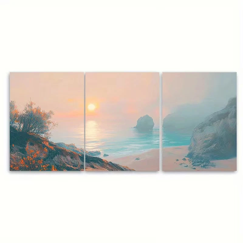 3pcs Algarve at sunrise, cliffside beaches Metal Print Ready to Hang Art - Bella Home Decor
