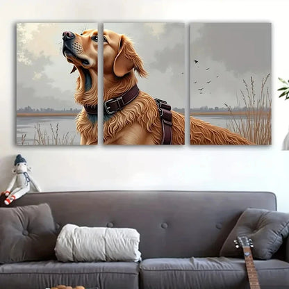 3pcs Brown Golden Retriever Dog Portrait Wall Art Set Canvas Framed 60x90cm - High Quality Print 100% Australian Made Wall Canvas Ready to Hang - Bella Home Decor