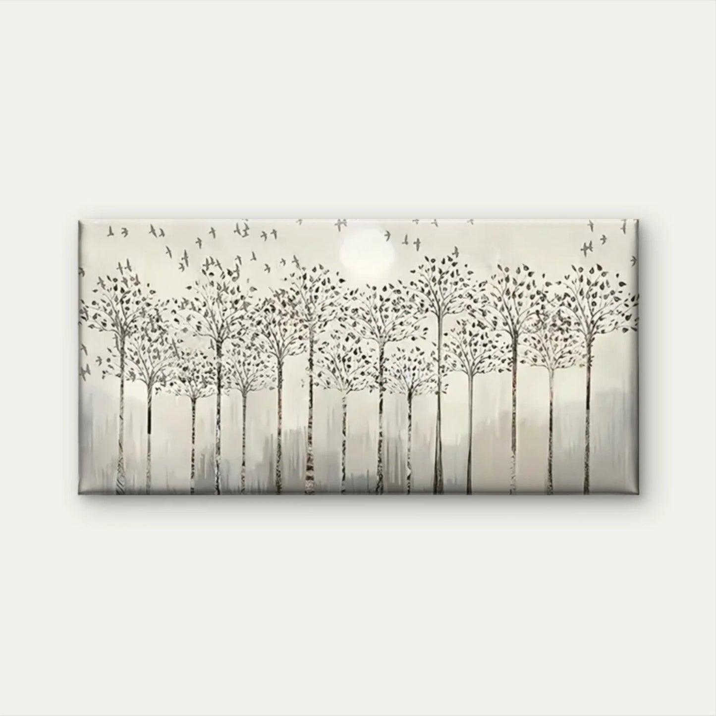 Trees Birds Forest Abstract Wall Art Canvas Office Home Room Framed 120x60cm