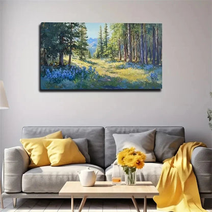 Spring Splendor Blue Wildflower Wall Art Canvas Office Home Room Framed 120x60cm