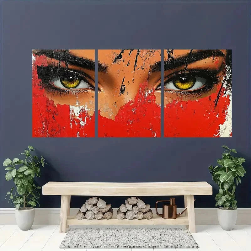 3pcs Vibrant Abstract Bold Colors and Textured Metal Print Ready to Hang Art - Bella Home Decor