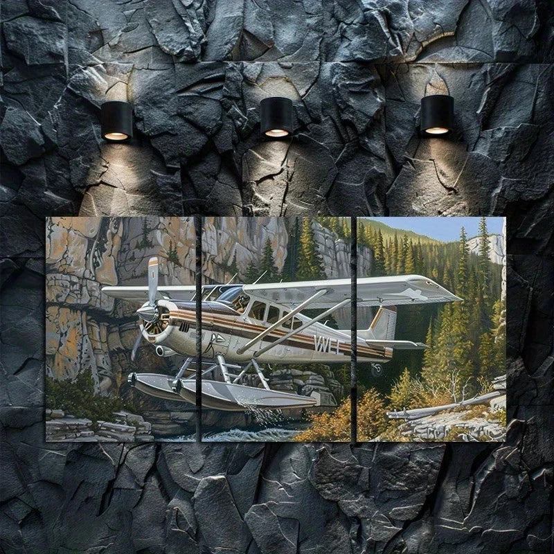 3pcs Oil Painting Alpine wing mounted flight Metal Print Ready to Hang Art