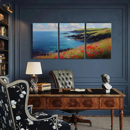 3pcs Vibrant Ocean Waves Rocky Shoreline Metal Print Ready to Hang Art - Bella Home Decor