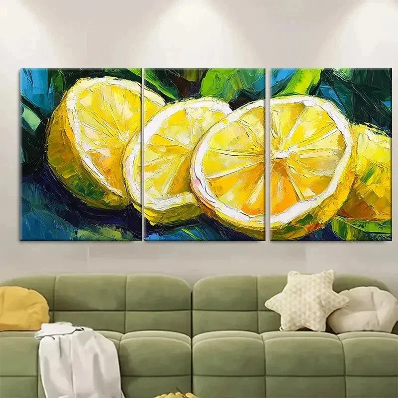 3pcs Lemon Slices Artwork for Kitchen ER   Wall Art Set Canvas Framed 50x70cm - High Quality Print 100% Australian Made Wall Canvas Ready to Hang