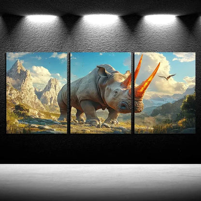 3pcs Vibrant horn Savage Rhinoceros Metal Print Ready to Hang Art - Bella Home Decor