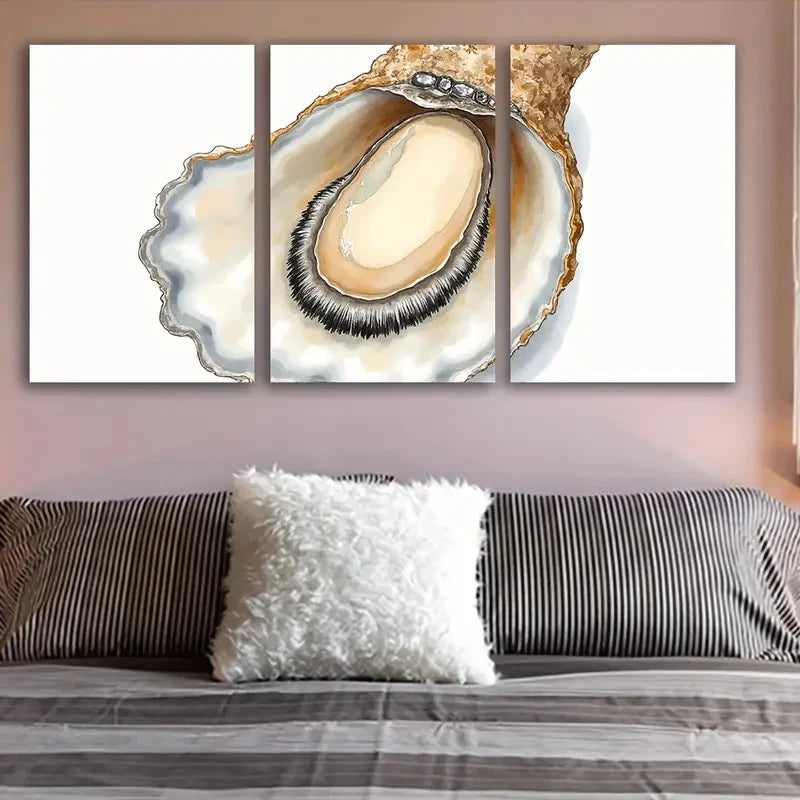 3pcs Abstract Golden Oyster Watercolor Painting Wall Art Set Canvas Framed 40x60cm - High Quality Print 100% Australian Made Wall Canvas Ready to Hang - Bella Home Decor