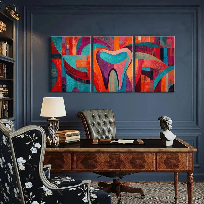 3pcs Abstract Art Vibrant Colors Tooth Shape Metal Print Ready to Hang Art - Bella Home Decor