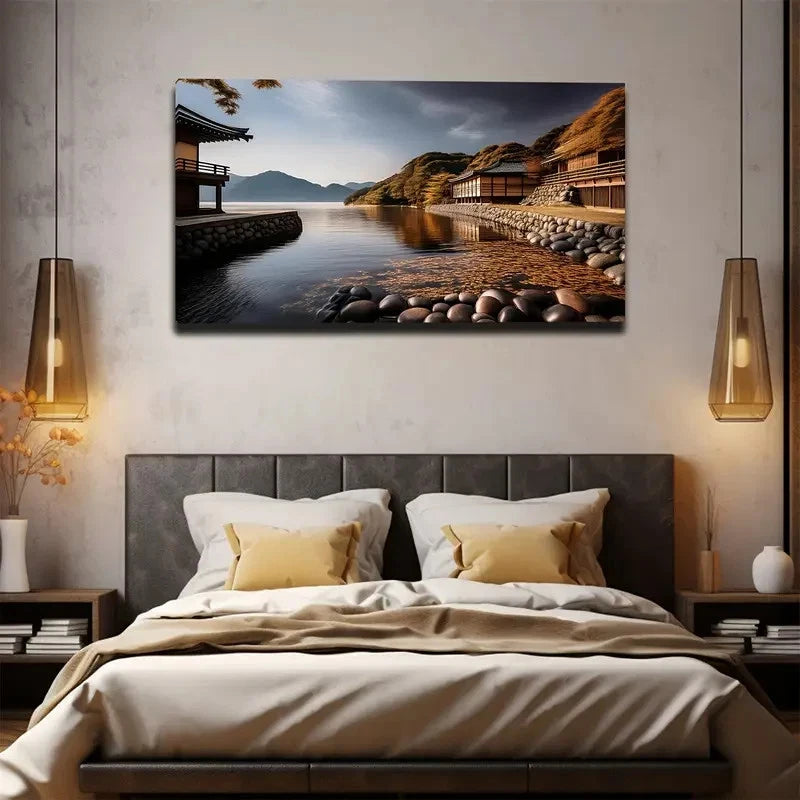 Courtyard Landscape Wall Art Canvas Office Home Room Framed 120x60cm