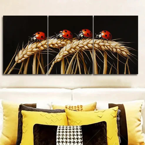 3pcs The Ladybug Is Standing on The Wheat Wall Art Set Canvas Unframed - High Quality Print 100% Australian Made Wall Canvas