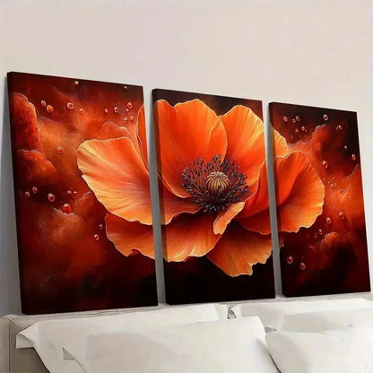 3pcs Orange Poppy Flower Art I Wall Art Set Canvas Framed 60x90cm - High Quality Print 100% Australian Made Wall Canvas Ready to Hang