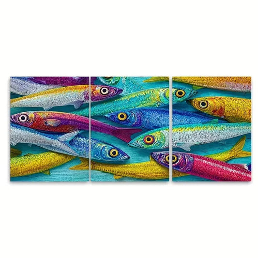 3pcs Sardines Print, Summer Coastal Wall Art Canvas Framed 60x90cm - High Quality Print 100% Australian Made Wall Canvas Ready to Hang