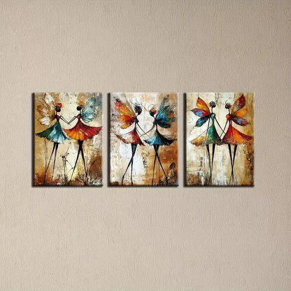 3pcs Charming Vintage Abstract Confident Dancer Wall Art Set Canvas Framed 50x70cm - High Quality Print 100% Australian Made Wall Canvas Ready to Hang