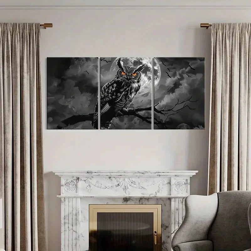 3pcs Owl Moon Night Sky Birds Animal Art Metal Print Ready to Hang Art - Bella Home Decor