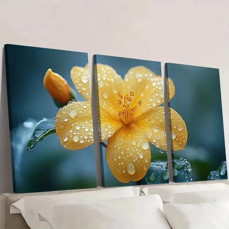 3pcs Yellow Jasmine Flower Flower Art A    Wall Art Set Canvas Framed 60x90cm - High Quality Print 100% Australian Made Wall Canvas Ready to Hang