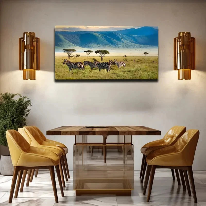 Serene Spring Savanna Wall Art Canvas Office Home Room Framed 120x60cm