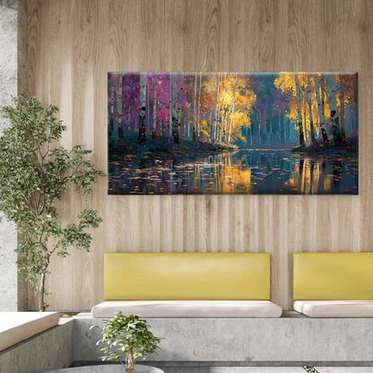 Autumnal Forest with Golden TreeWall Art Canvas Office Home Room Framed 120x60cm