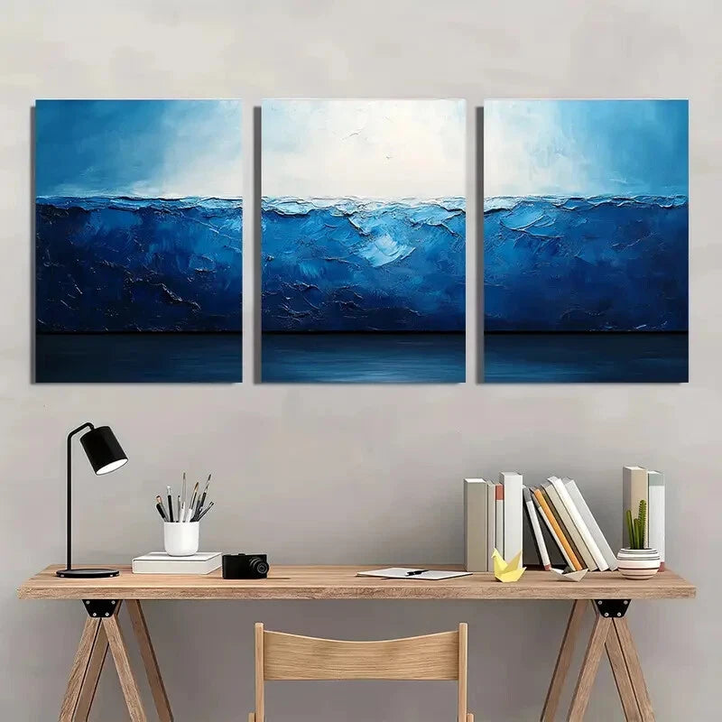 3pcs Abstract Blue and White Modern Minimalist Metal Print Ready to Hang Art - Bella Home Decor