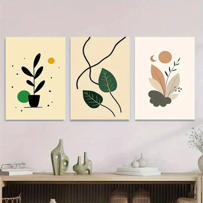 3pcs Modern Abstract Botanical Minimalist Leaf Metal Print Ready to Hang Art