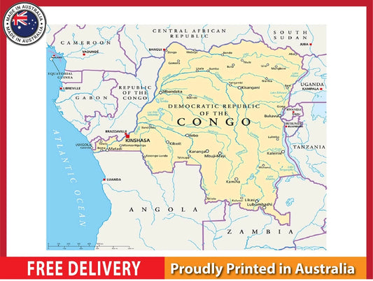 Congo Democratic Republic Politic map with details 91x61cm poster AU